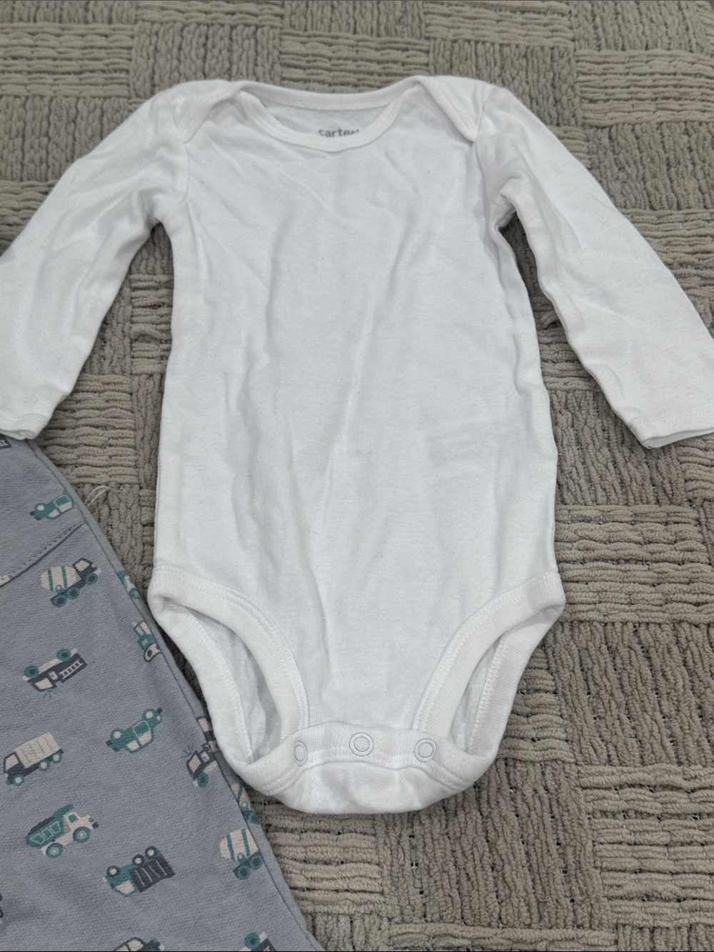 Carter's White Bodysuit with Tahari Gray & Teal Vehicle Print Pants and Hat - Picture 3 of 7
